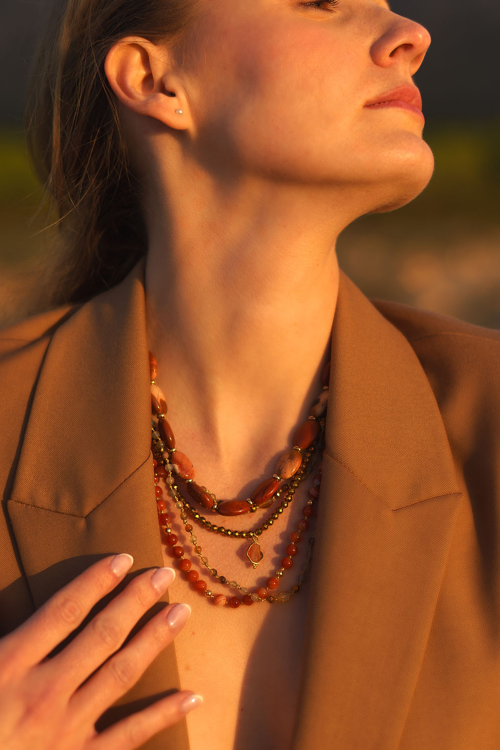 Miniatura: Collar Siena - Ágata, jaspe, perlas brasileñas