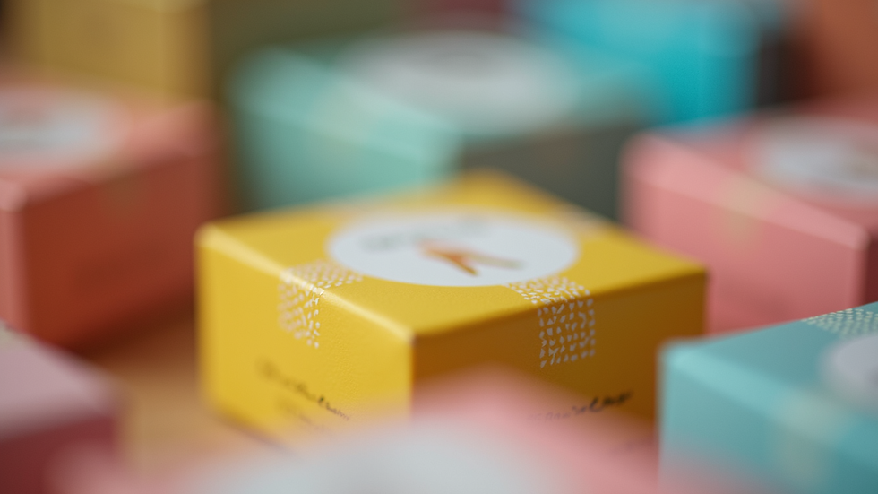 Close-up view of custom printed packaging with vibrant colors