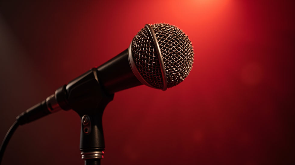 Close-up view of a vintage microphone on stage