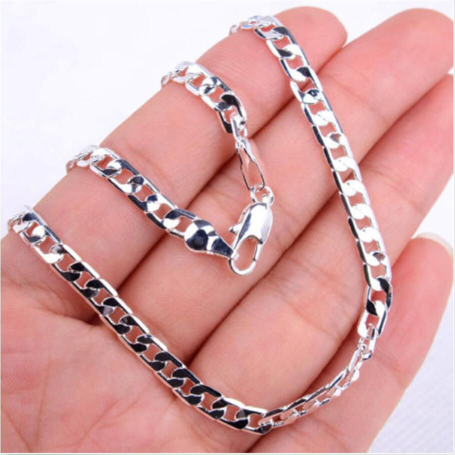 Thumbnail: Wholesale 925 Sterling Silver Men  Flat Curb Chain Necklace Fashion Jewelry Acc