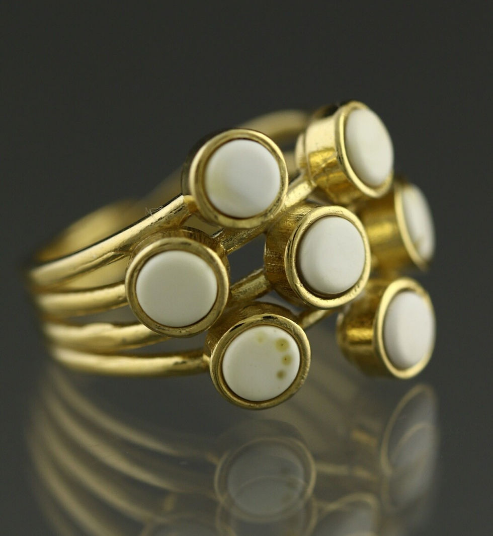 Royal WHITE Genuine BALTIC AMBER Gold Plated Silver Adjustable Ring