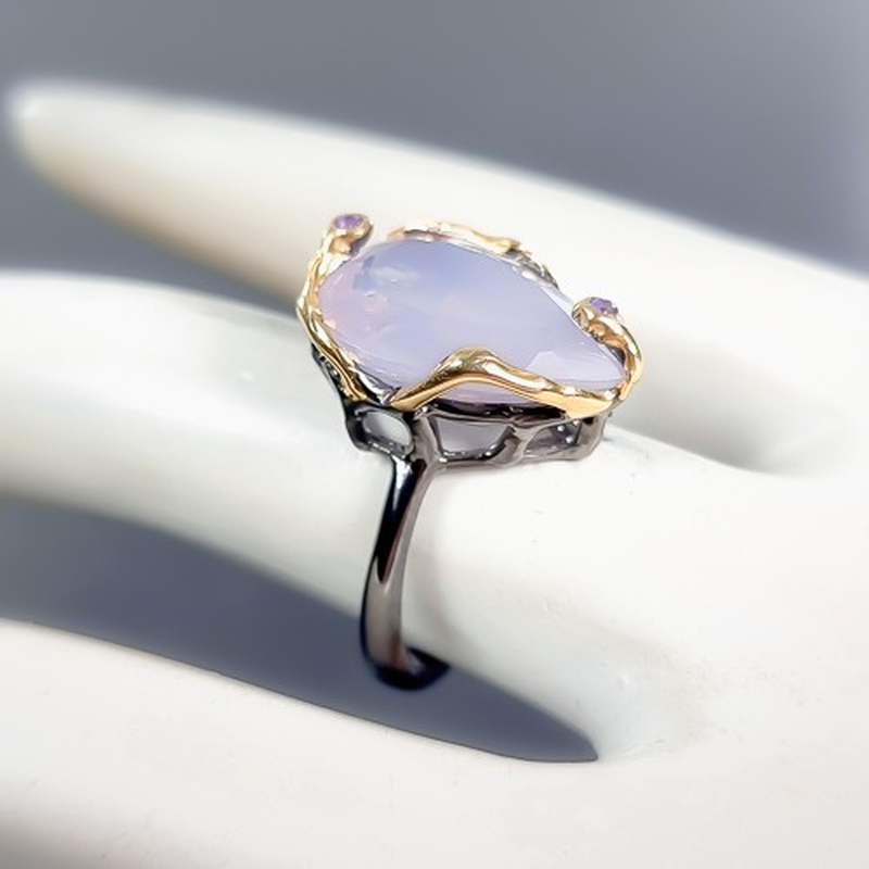 Thumbnail: Antique 14 ct Natural Lavender Quartz Ring 925 Sterling Silver