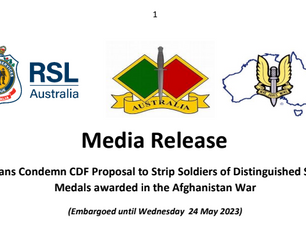 Media ReleaseVeterans Condemn CDF Proposal to Strip Soldiers of Distinguished Service Medals awarded in the Afghanistan War