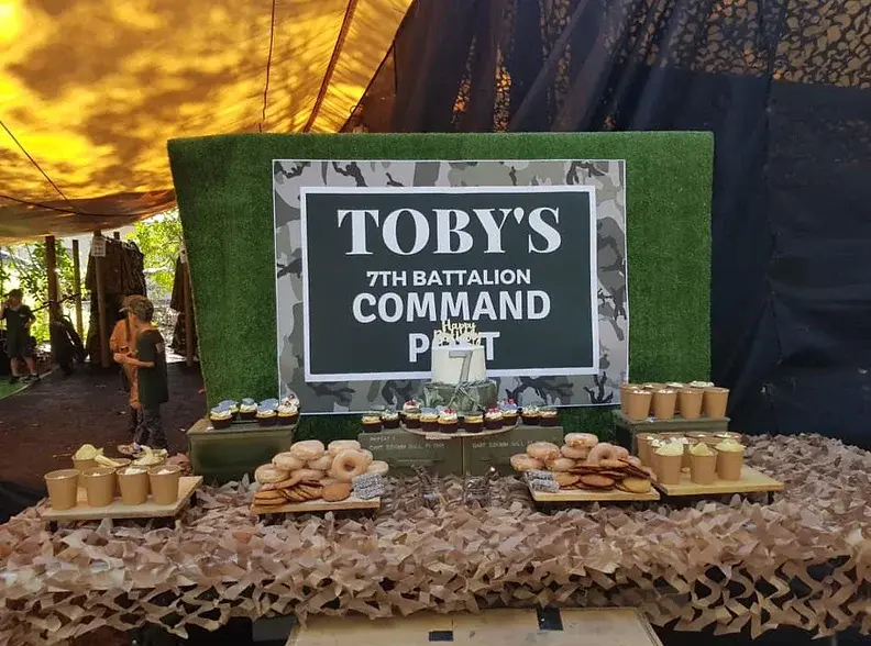 Command Post signage for the party reads "Toby's 7th Battalion"