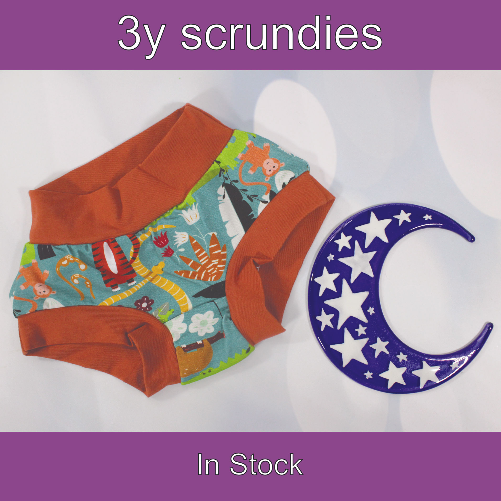 3y Toddler scrundies. Jungle animals print with soft burnt orange bands
