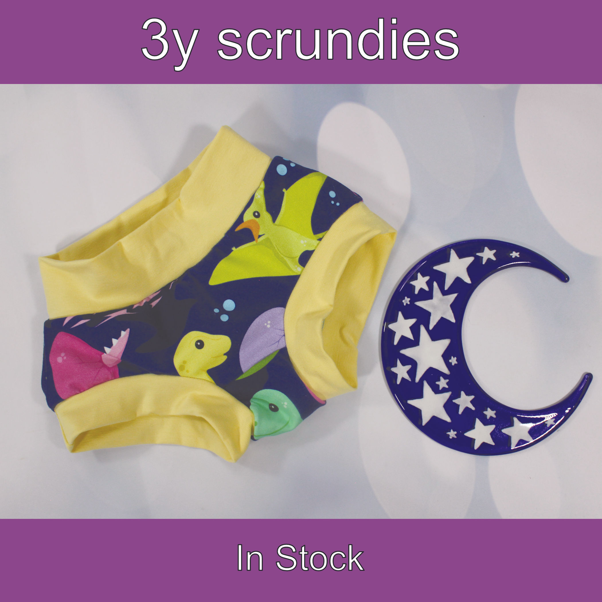 3y Toddler scrundies. Dinosaur babies and eggs print with soft yellow bands