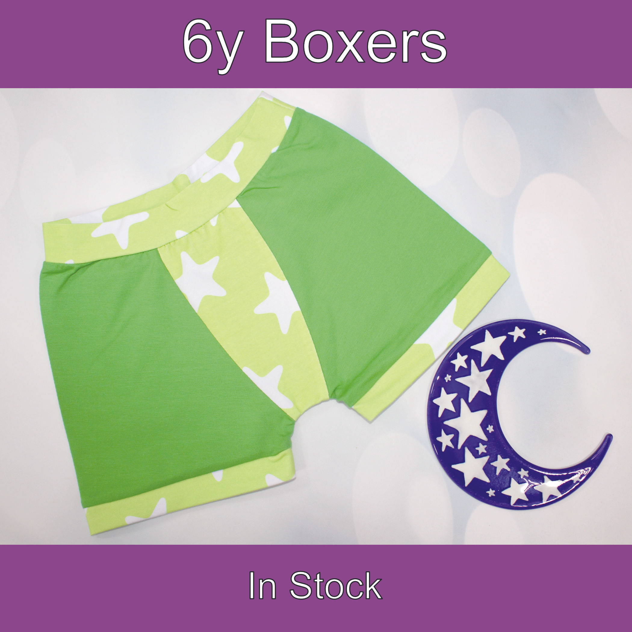 6y Child boxers. Plain green with green stars print gusset and bands