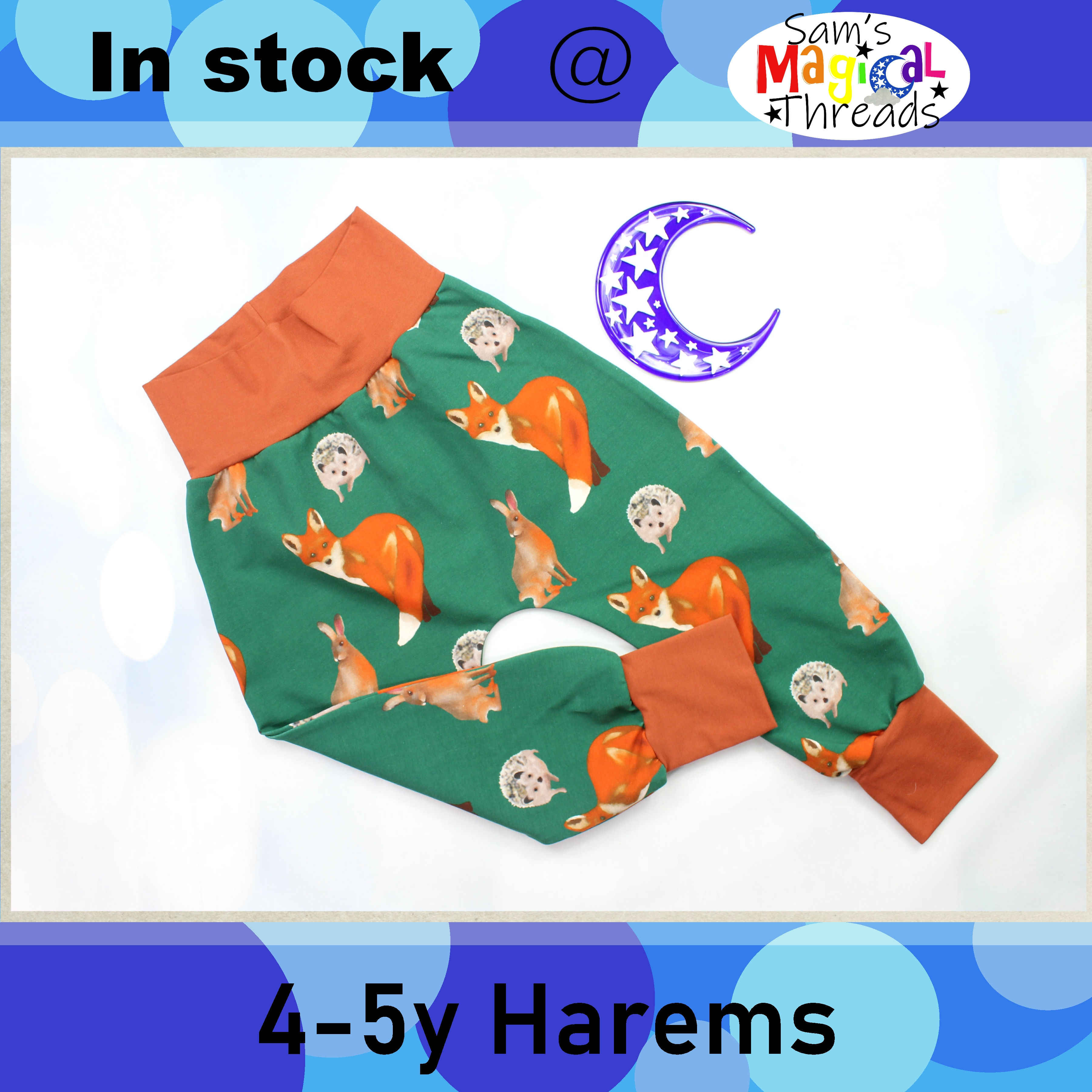 4-5y Woodland animals. Cuffed harems