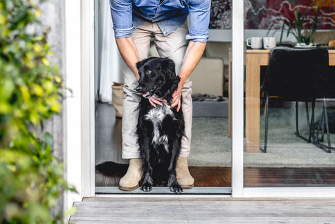 Dr Chris Brown TV vet and presenter with Buzzy rescue dog. Rescue Dogs On Doorsteps book. Suzanne Stevenson Photographer