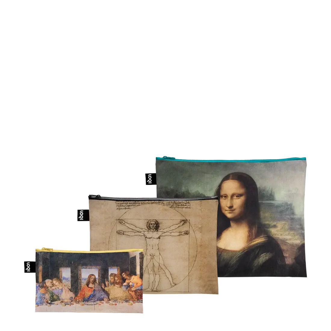 'The Last Supper, Vitruvian Man and Mona Lisa' by Leonard Da Vinci Zip Pockets