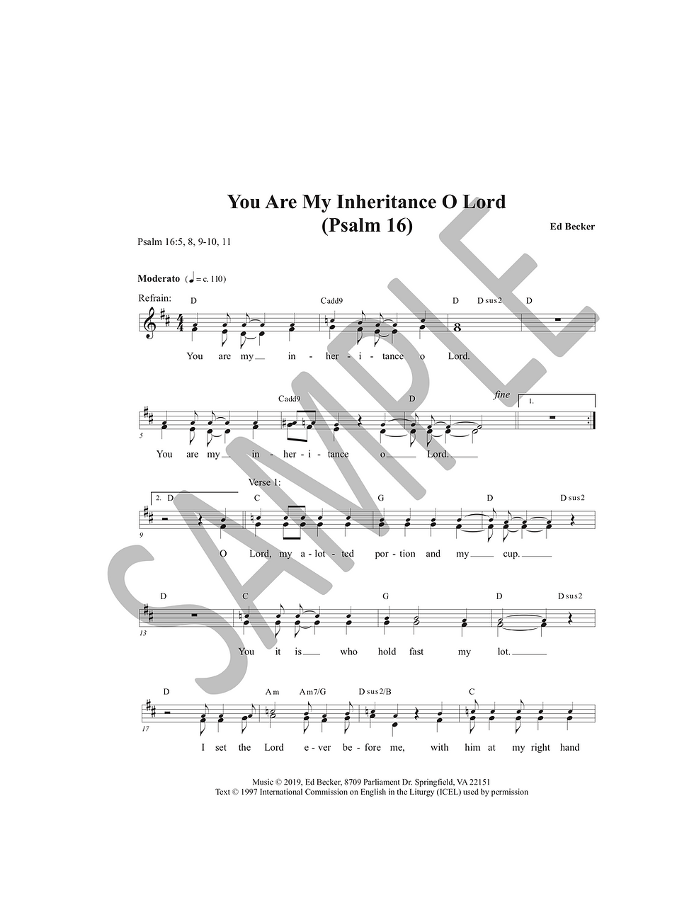 You Are My Inheritance O Lord (Psalm 16), Voice/Guitar ...