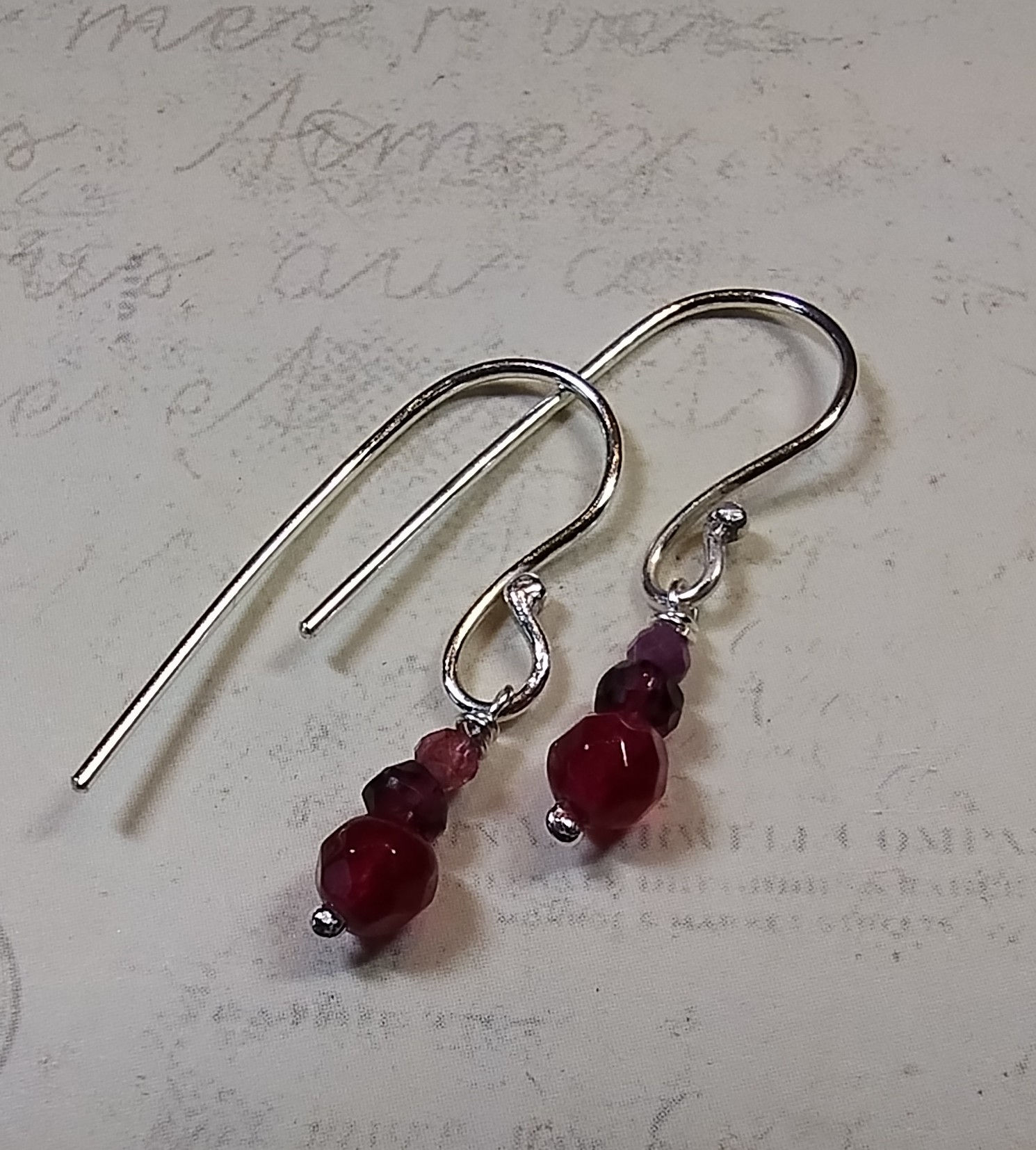 Garnet and Tourmaline Earrings close up