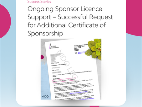 Ongoing Sponsor Licence Support – Successful Request for Additional Certificate of Sponsorship