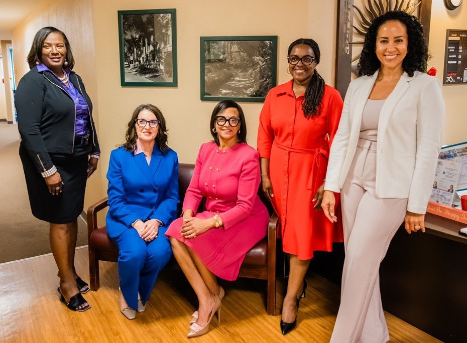 From left: Lynn Harrell-Johnson, president of the National Council of Negro Women’s St. Petersburg Metropolitan Section; Melissa Seixas, president of Duke Energy Florida; Rita Wesley, executive assistant to the mayor; Jeannine Williams, assistant city attorney; and Stephanie Morge, vice president of learning and development for Power Design, at the Sunshine Senior Center on Tuesday. Photo provided. 