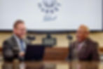 Host Owen LaFave (left), senior vice president for the Bank of Tampa, and Dr. Ken Atwater, president of Hillsborough College.