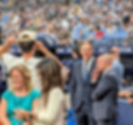 Rays CEO Ken Babby (right) talks with principal owner Patrick Zalupski before the game.
