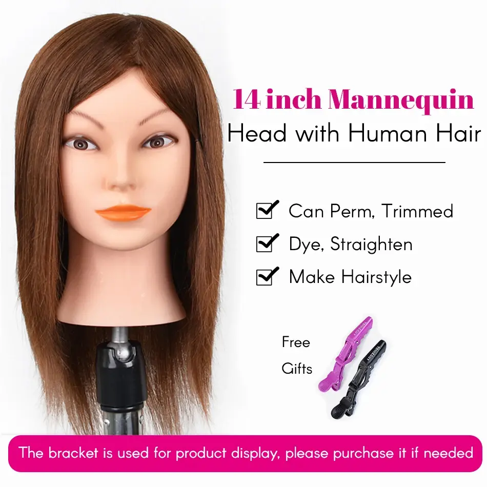 Thumbnail: Mannequin Head With Hair 100% Real Human Hair 10-18'' Cosmetology Mannequin Head
