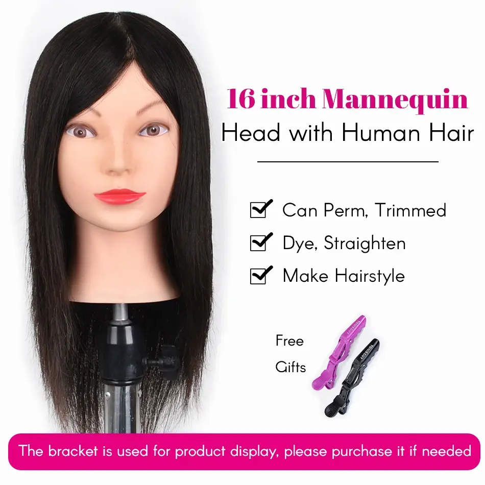 Miniatura: Mannequin Head With Hair 100% Real Human Hair 10-18'' Cosmetology Mannequin Head