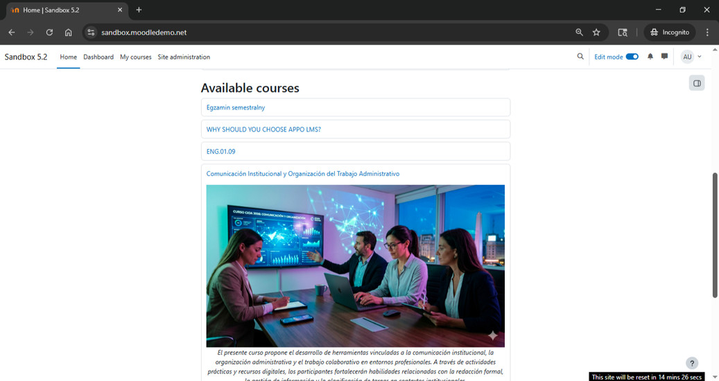 Moodle Learning Management Home Page