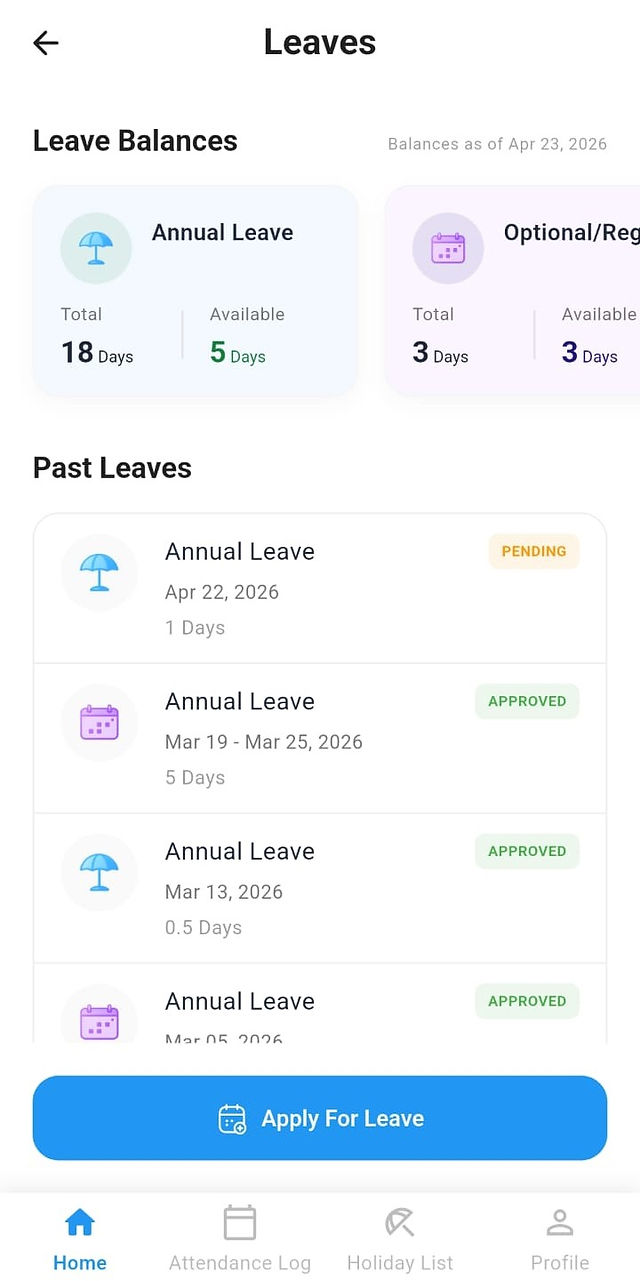 PeopleHub HRMS Leave Screen
