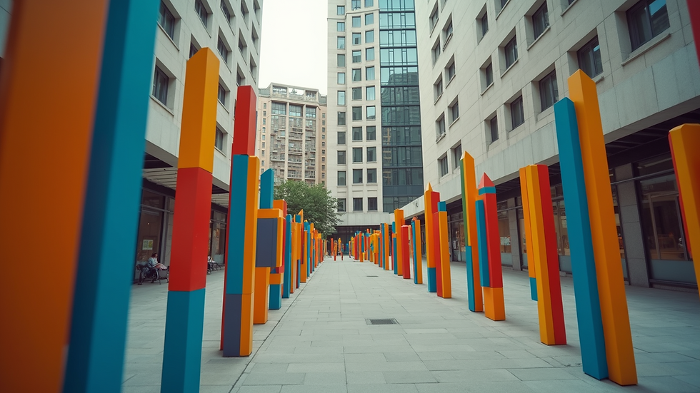 Eye-level view of colorful art installation in urban area