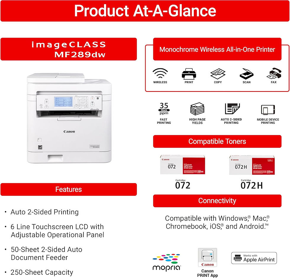 Thumbnail: Canon imageCLASS MF289dw - Monochrome, Duplex, Wireless Laser Printer, All-in-O