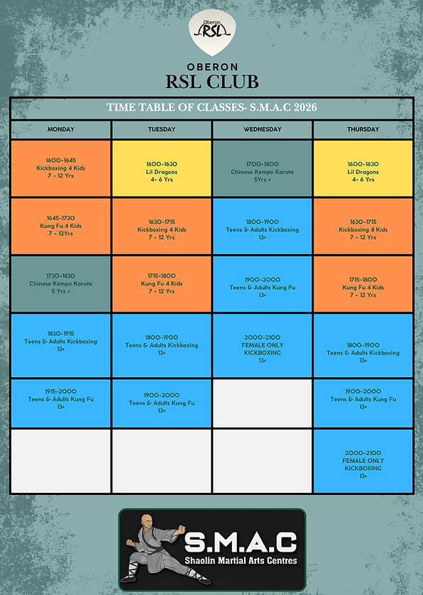 SMAC TIMETABLE RSL Club Oberon