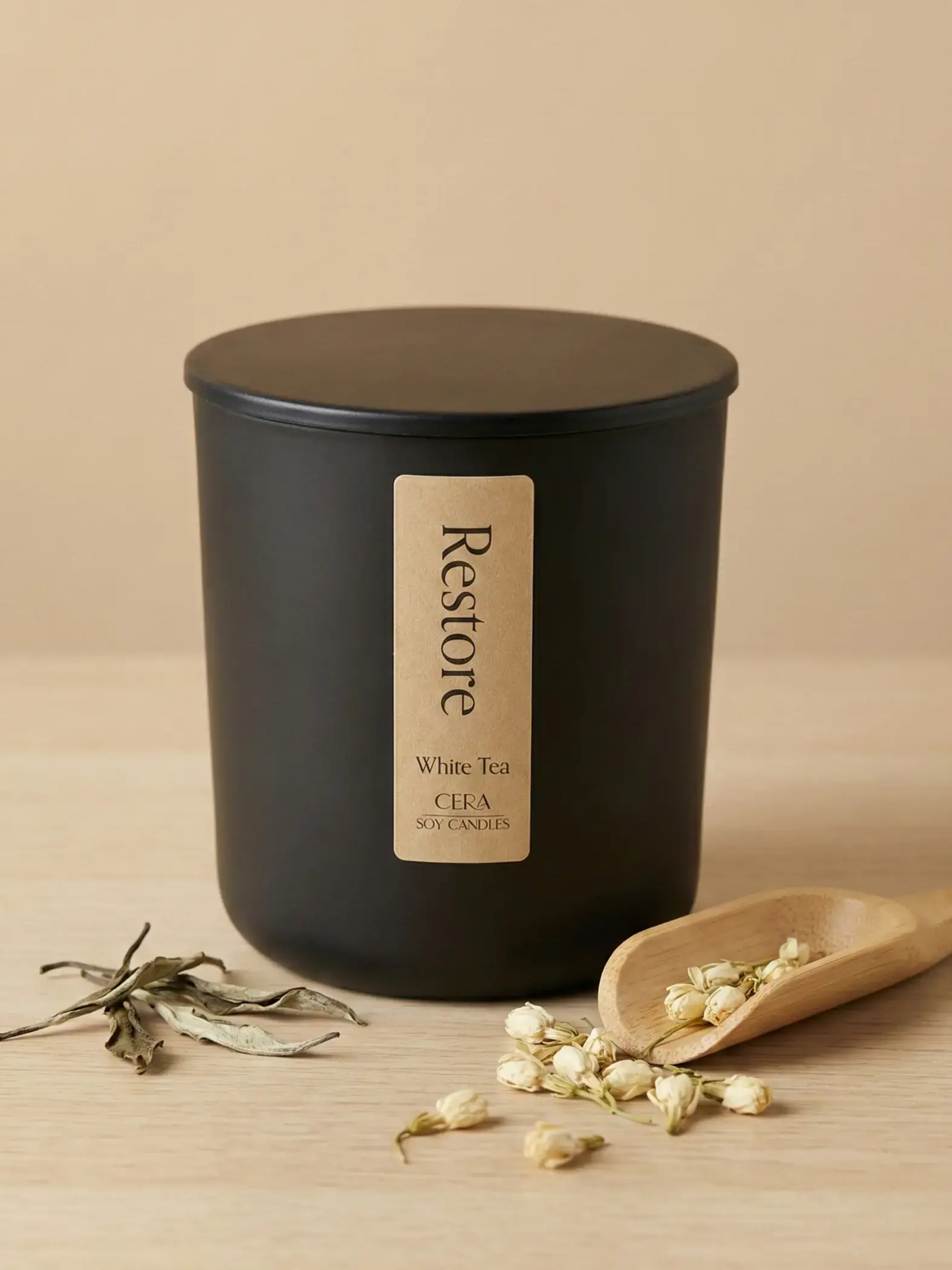Restore soy candle in a black jar - Cera Soy Candles