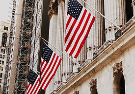 American Flags Displayed in front of the stock exchange building