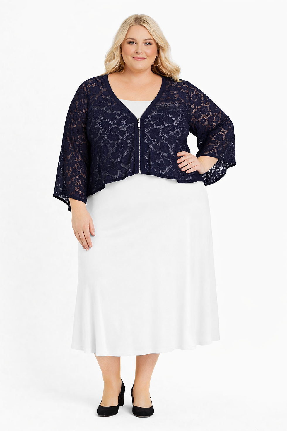 Thumbnail: Gilet crop top en dentelle zippé