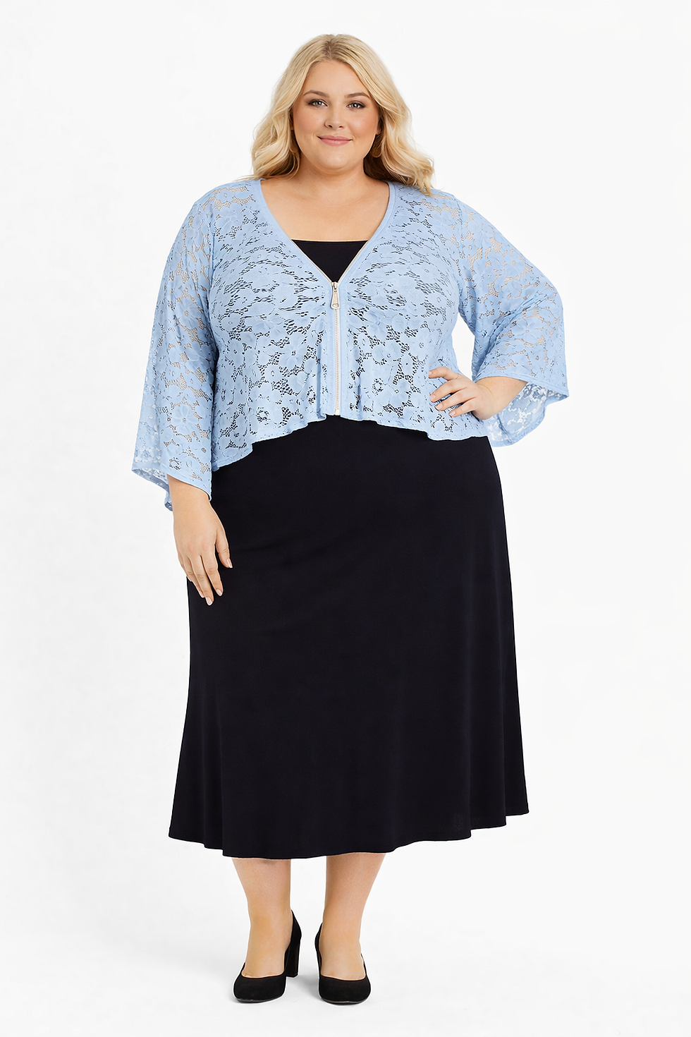 Thumbnail: Gilet crop top en dentelle zippé