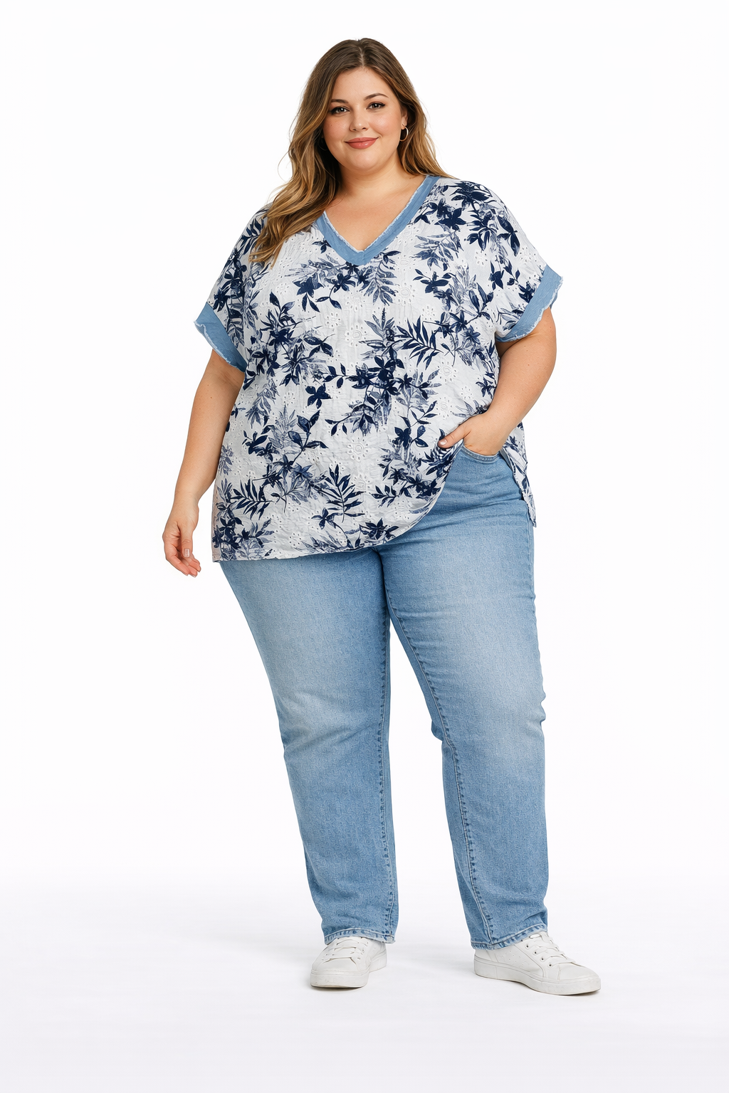 Tunique broderie anglaise - imprimé feuilles