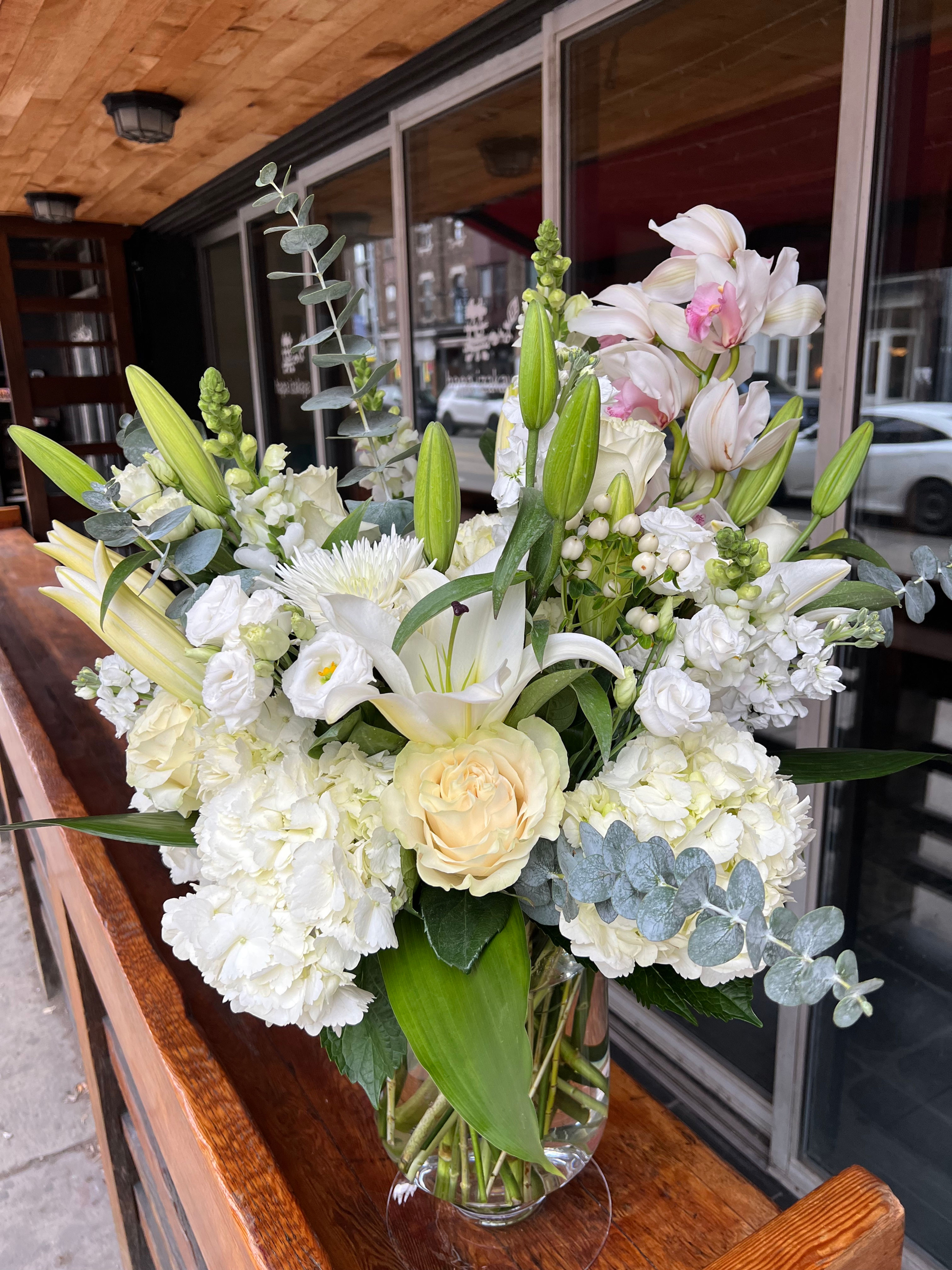 Sympathy Vase: Whites and Greens