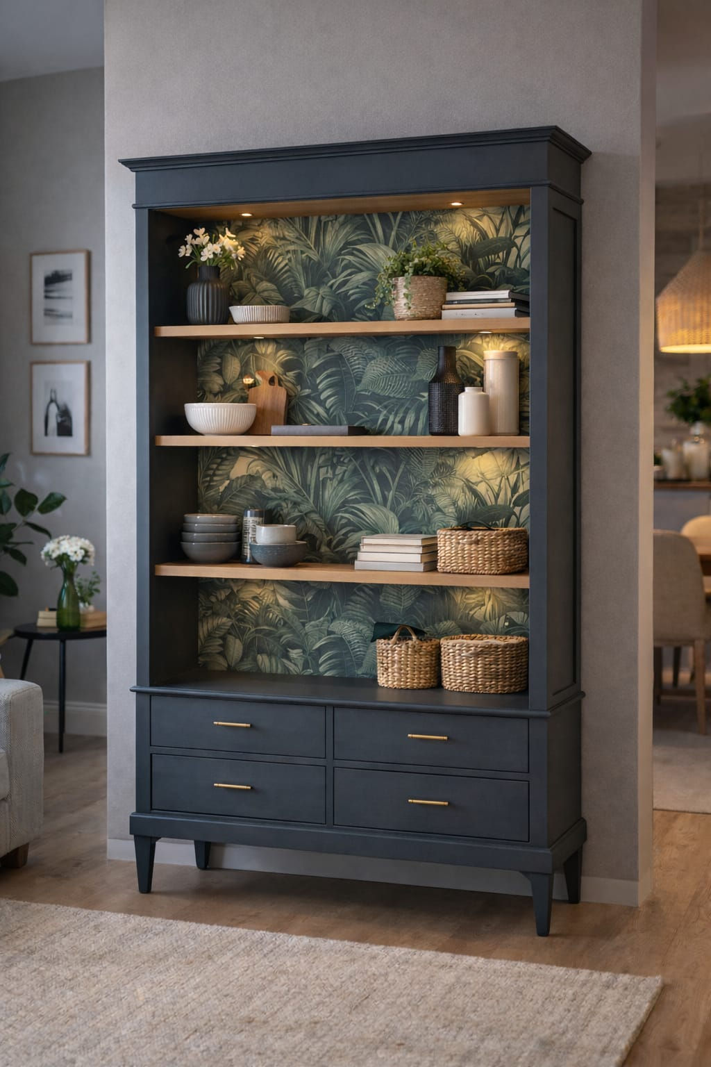 Libreria a giorno in mogano anni 70 del '900