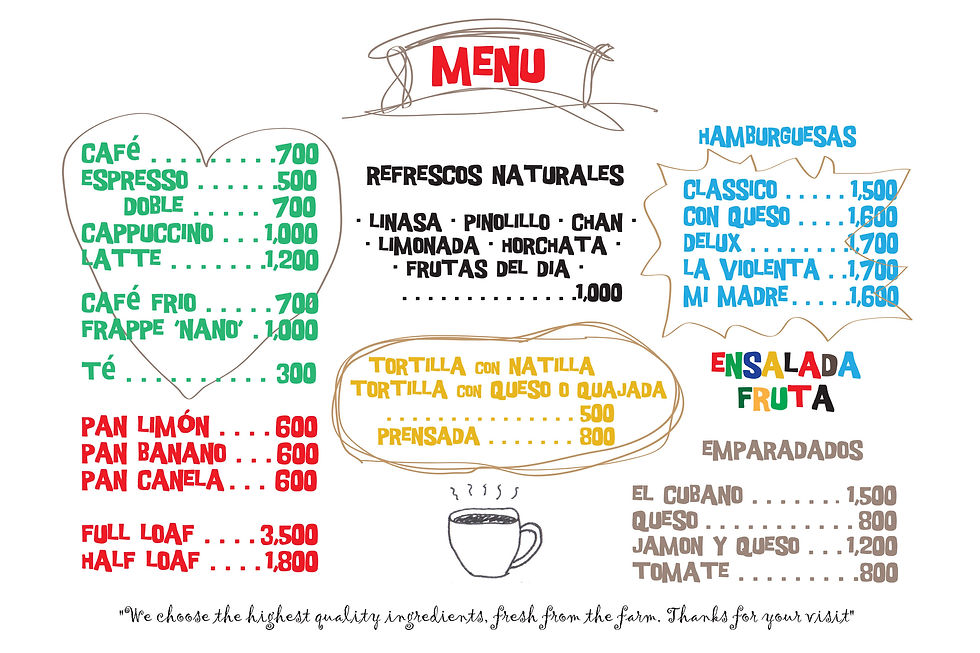 Cafe de Flor Menu board