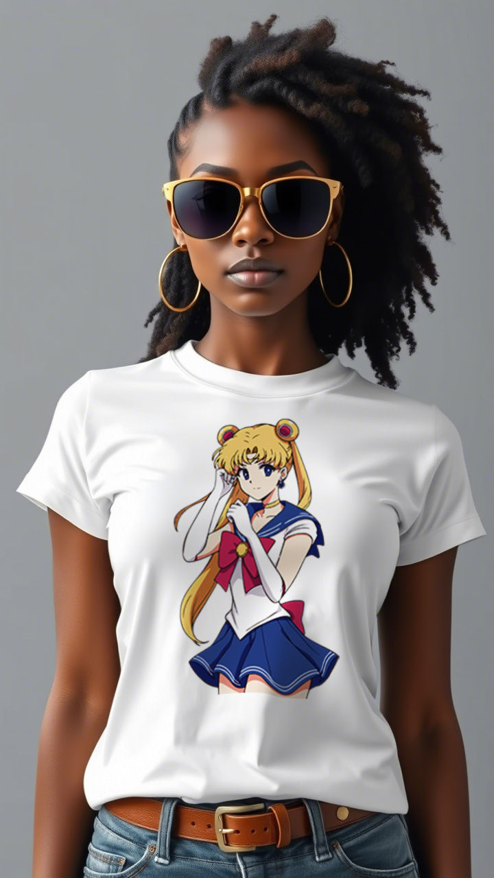 “Sailor Moon graphic t-shirt featuring the magical girl in her classic pose, perfect for fans of anime, nostalgia, and 90s pop culture.”