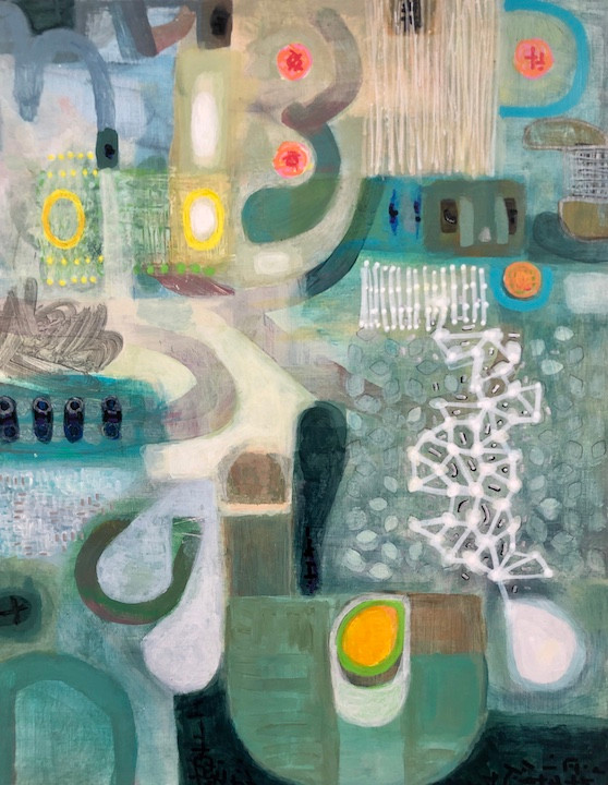 Abstract colorful acrylic painting on panel