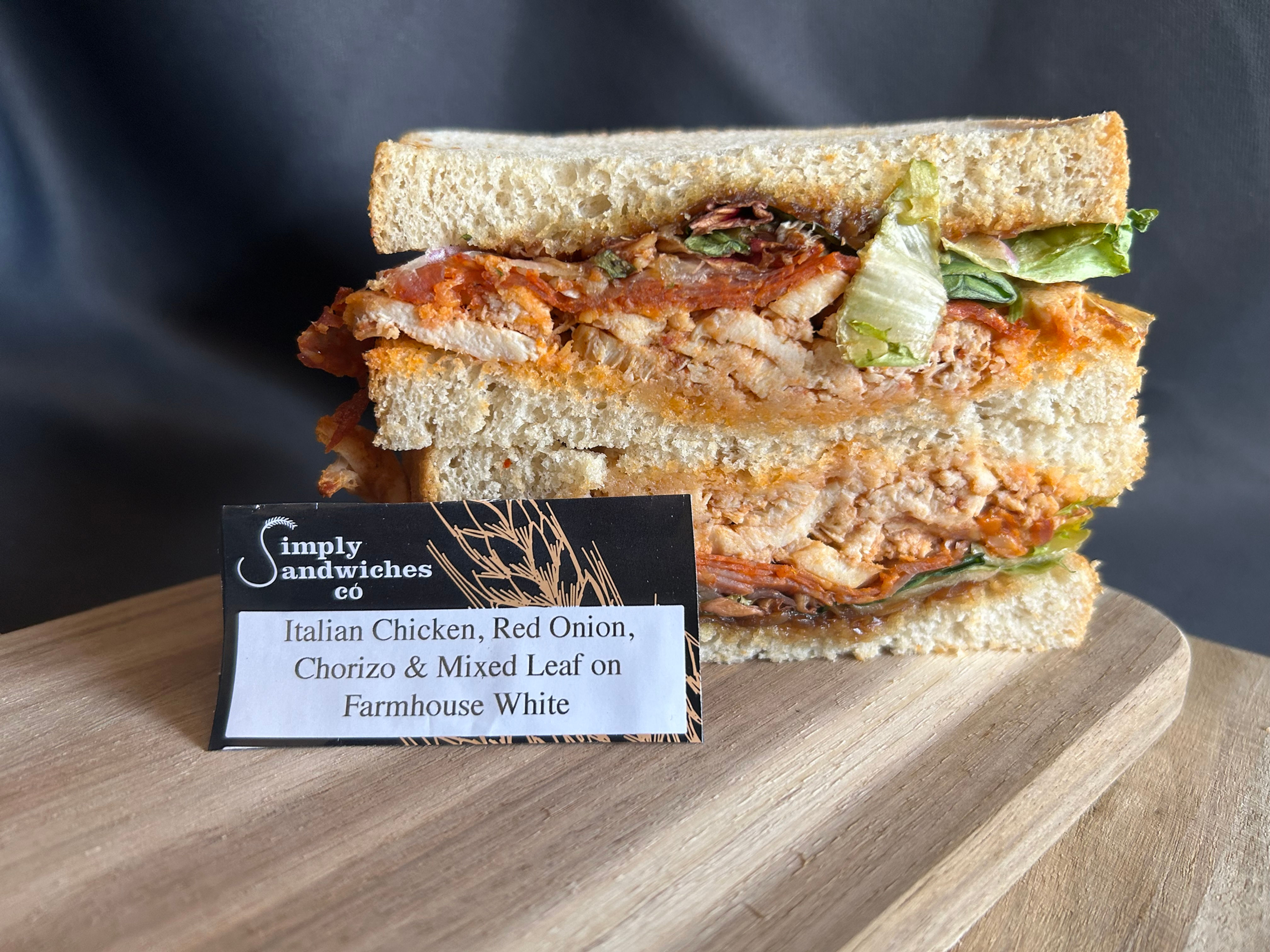 Italian Chicken, Caramelised Onion, Chorizo Relish with Rocket Farmhouse White