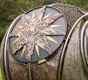 Metal Skull art sculpture on display at Bazique Festival