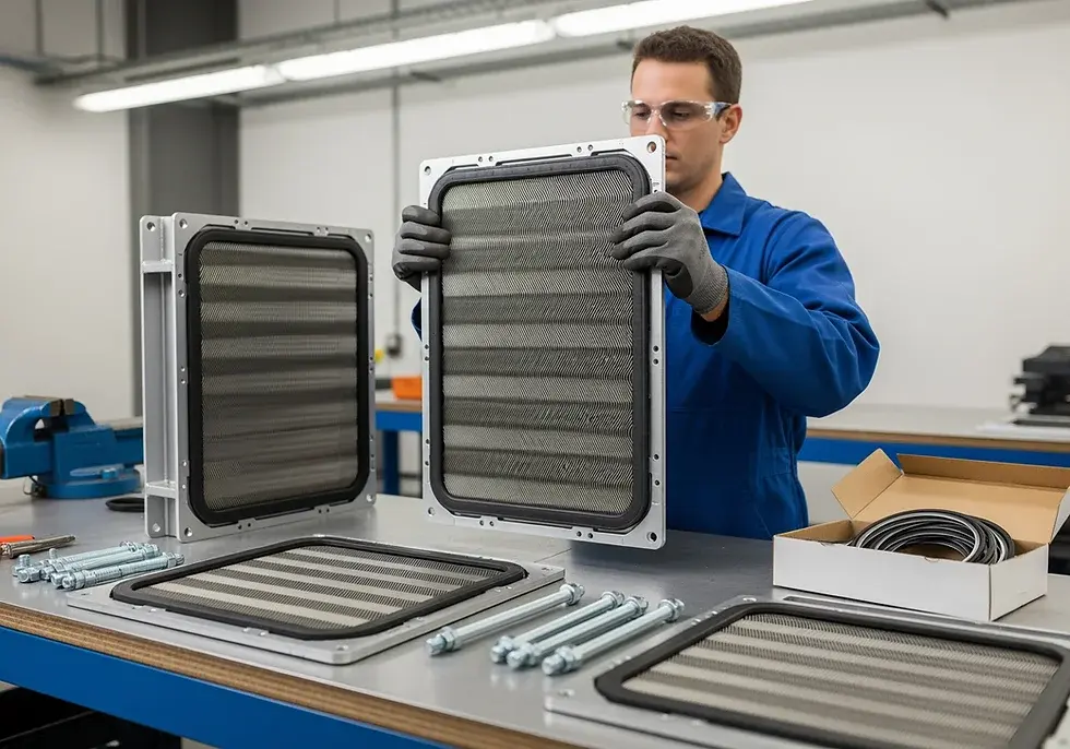 Man inspecting heat exchanger components