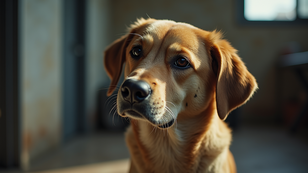 Close-up view of a rescued dog recovering in a shelter