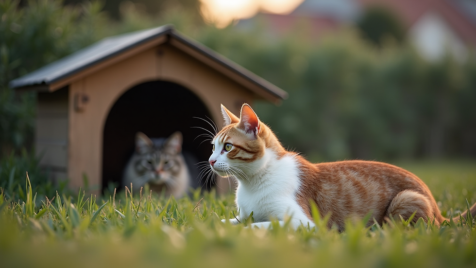 Close-up view of an outdoor cat shelter intended for strays