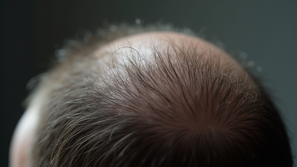 Close-up view of scalp showing thinning hair