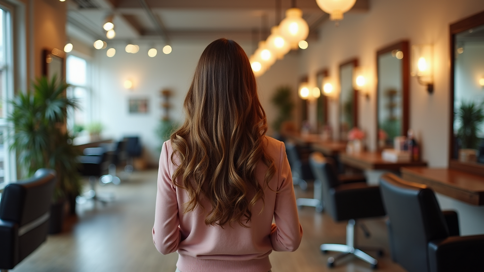 Wide angle view of a hair salon specializing in extensions