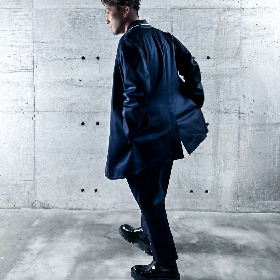 ・和風デニムジャケット Size L
・ポケット＆裏地パイピング生地 ブルー
・デニムジョッパーズパンツ Size L
・前ボタン シルバー