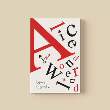 Book cover featuring the title "Alice in Wonderland" in whimsical font, surrounded by small icons of playing card suits.