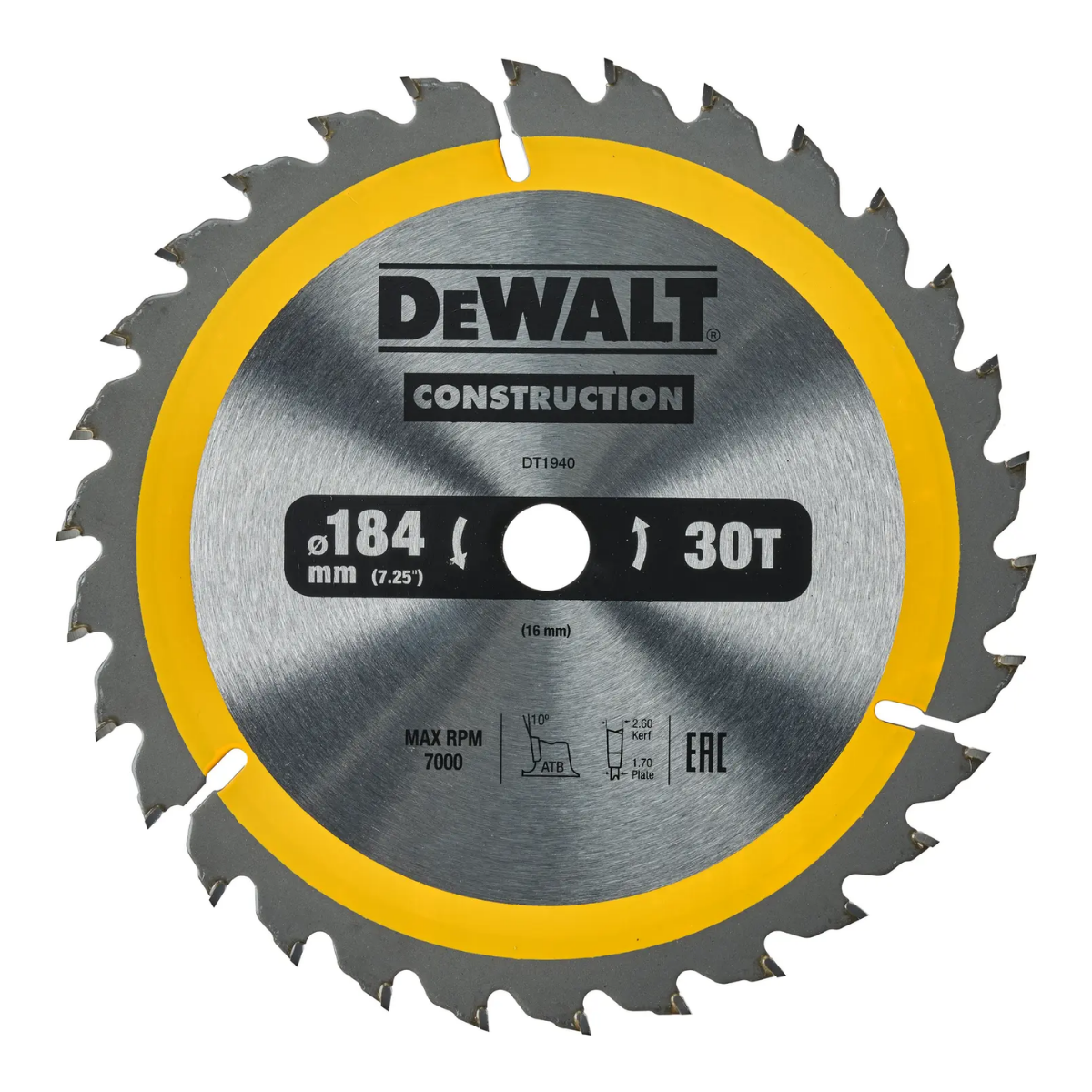 Lame de scie circulaire Construction 184 mm, 30 dents DeWalt DT1940