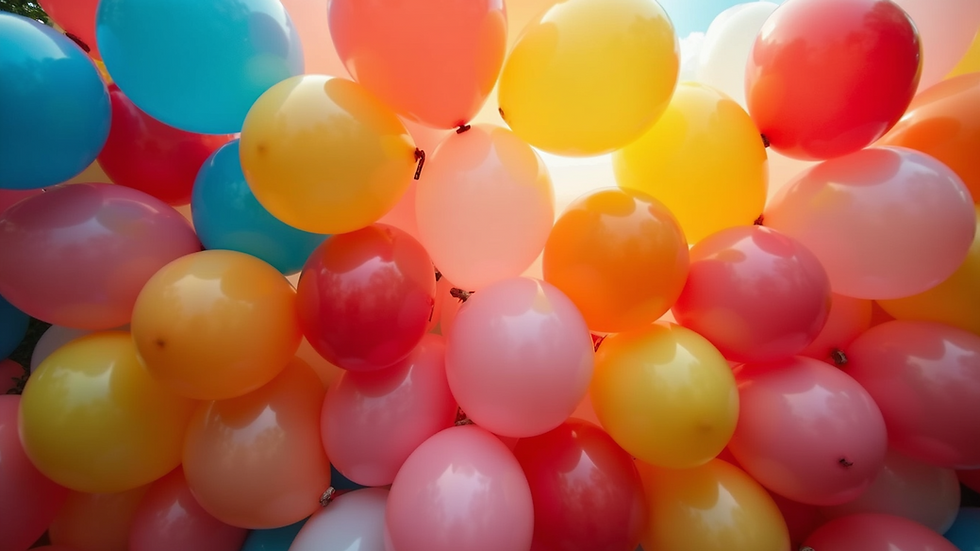 High angle view of colorful balloon wall backdrop at an event