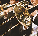 Trumpet players in orchestra
