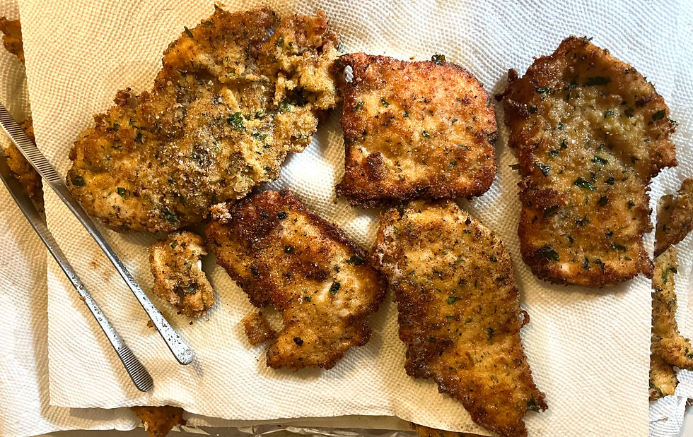 Breaded chicken cutlets, fried